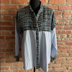 Mixed print button up shirt